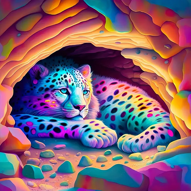 Colorful Snow Leopard 40*40CM(Canvas) Diamond Painting gbfke