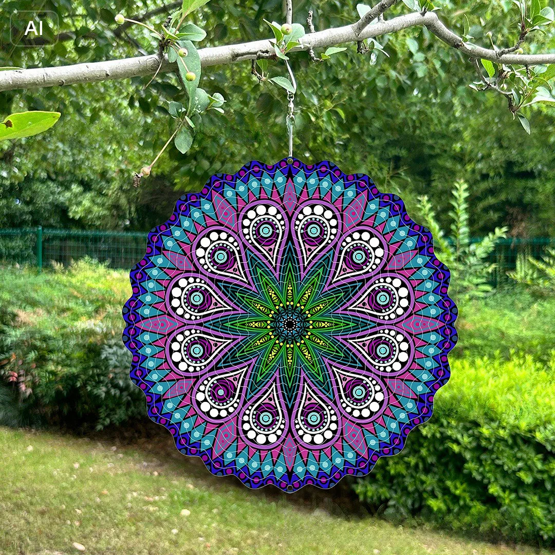 Mandalas Hanging Wind Spinner 360 Degree Rotating 3D Garden Wind Spinners 10-Inch Hanging Wind Catcher Art Gift for Home Garden Halloween Christmas (01)