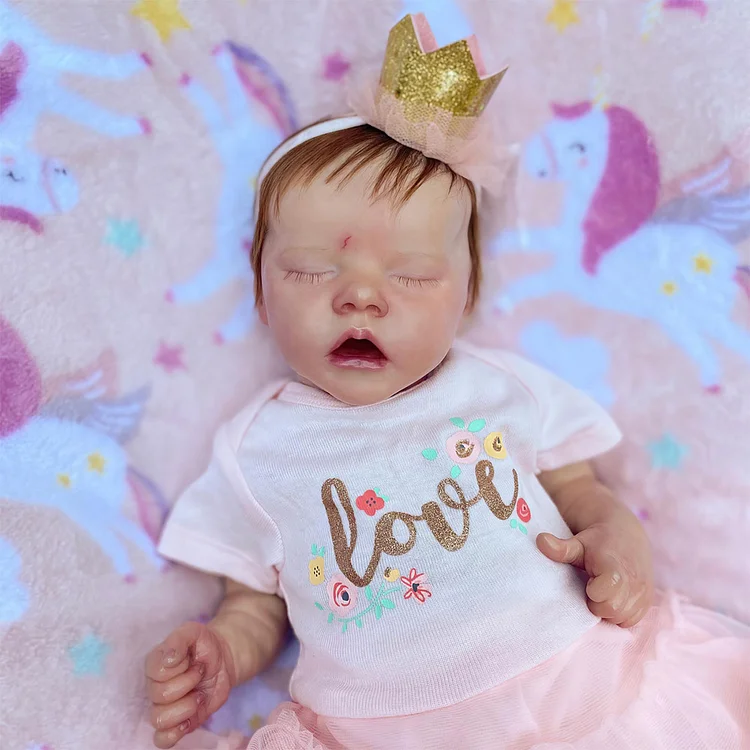 12" Cute Lifelike Handmade Sleeping Reborn Newborn Baby Girl Doll Named Msirter with Brown Hair