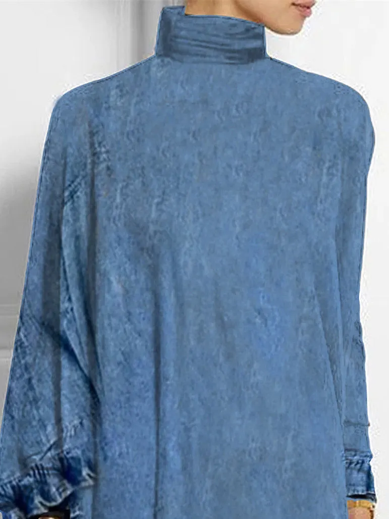 Women's Long Sleeve Turtle Neck Solid Color Tassels Top
