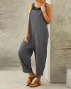 Button Pocket Playsuit Romper Women Strap Long Solid Casual Jumpsuits
