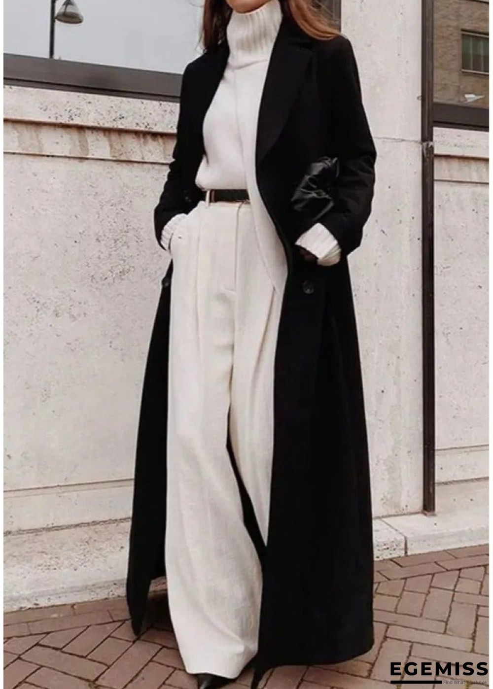 Loose Solid Color Long Sleeve Long Coat | EGEMISS