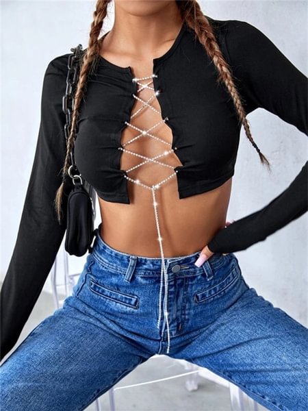 Solid Lace Up Front Crop Top