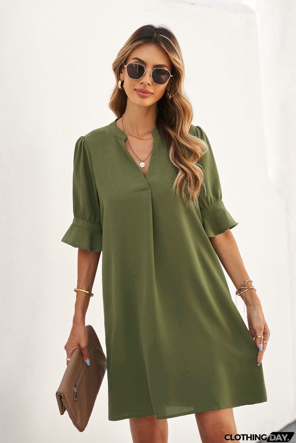 Ruffled Sleeve Shift Dress