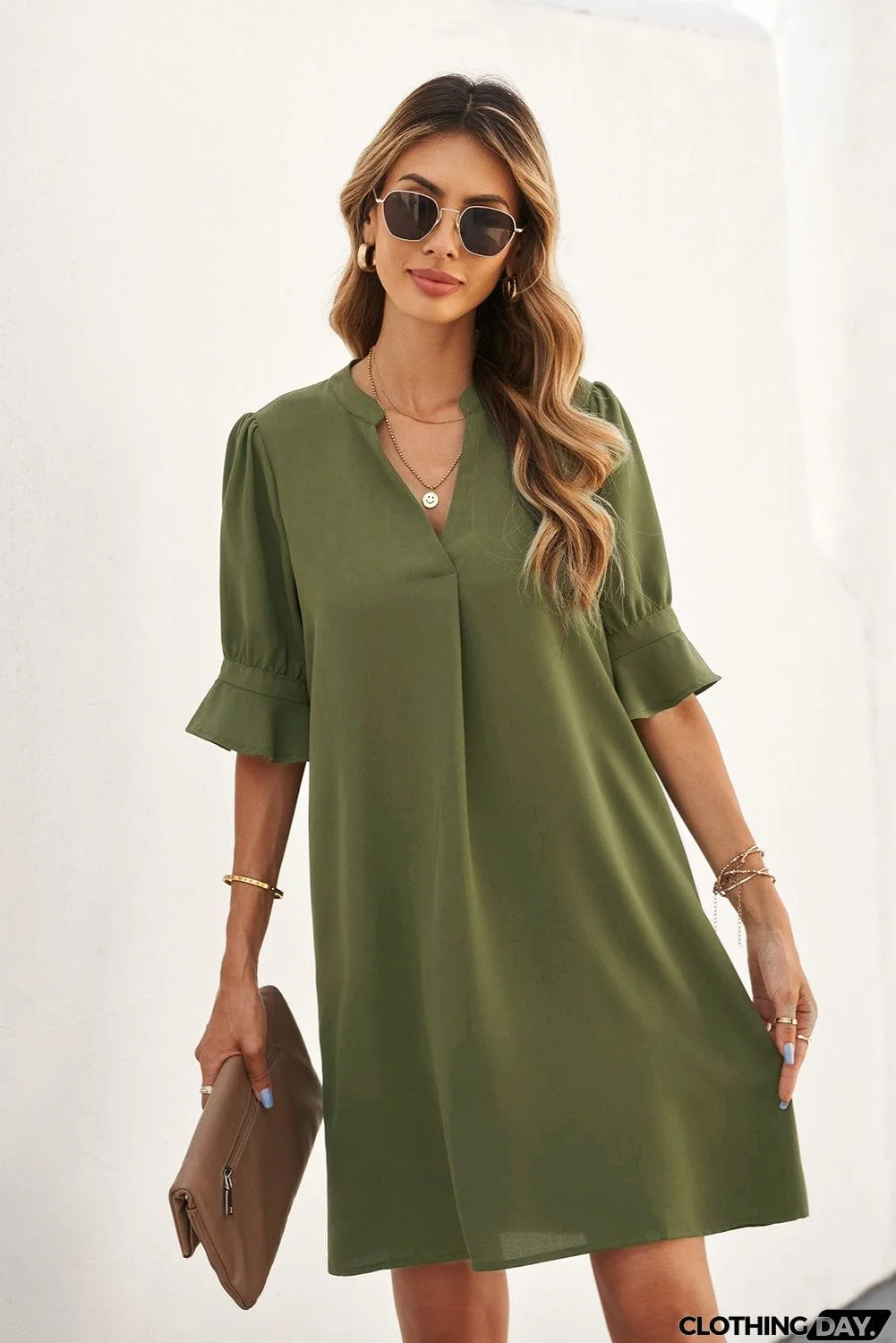 Ruffled Sleeve Shift Dress