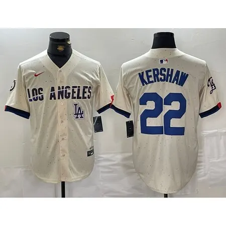 Men's Los Angeles Dodgers #22 Clayton Kershaw Cream Stitched Baseball Jersey UCIS