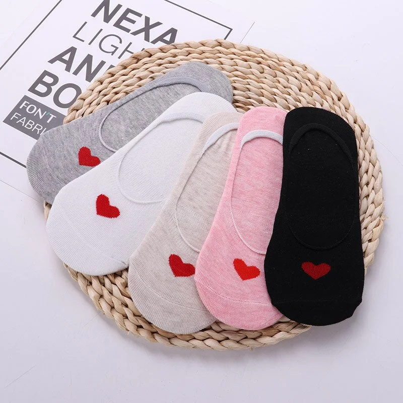 1 Pair Ankle Socks Women Cotton No Show Non-slip Short Boat Invisible Soft Heart Autumn Kawaii Indoor Sock Slippers