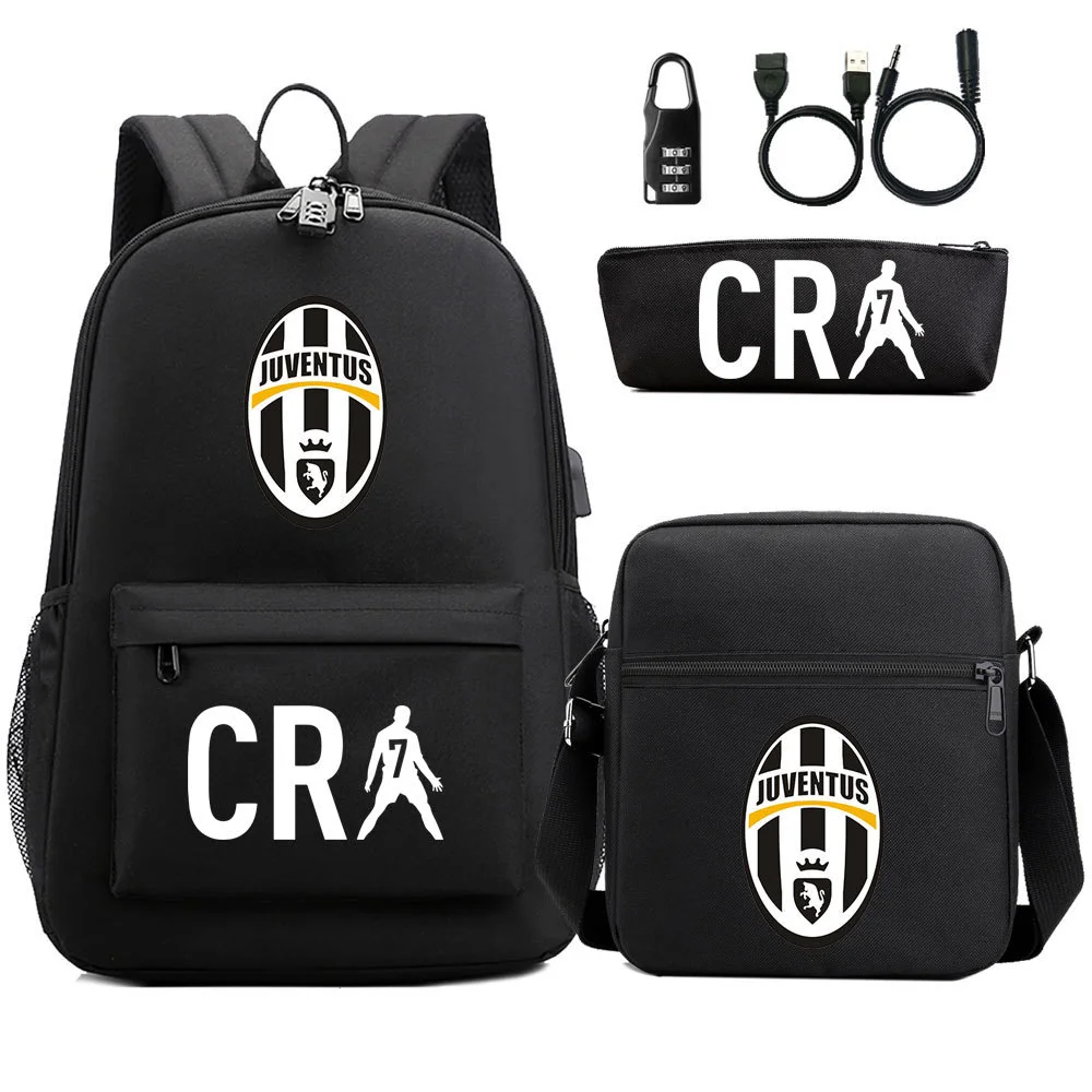 Buzzdaisy Cristiano Ronaldo-themed School Bag Set with USB Charging and Password Lock Function