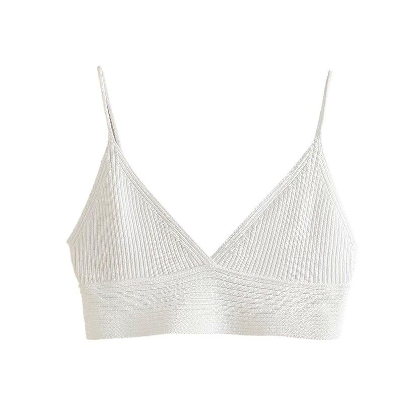 PUWD Sexy Woman White Knitted Slim V NECK Camisole 2021 Summer Fashion Female Solid Basic Short Tops Ladies Chic Beach Top