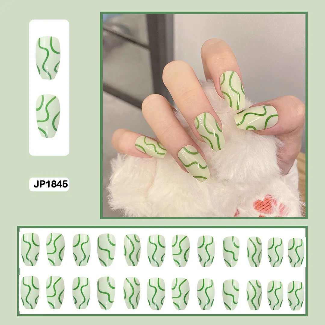 24Pcs/Set French Contracted Artistic Line Drip Shaped Short Wearable False Nails With Glue Manicure Art Tools Fake Nails-Nail Inspo