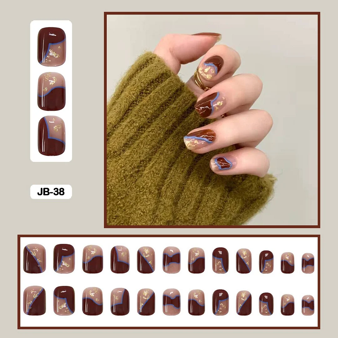 24Pcs/Box of Hand-painted Graffiti Punk Dark Flame Art Minimalist Removable Safe and Harmless False Nails Full Sticker Nail Art-Nail Inspo