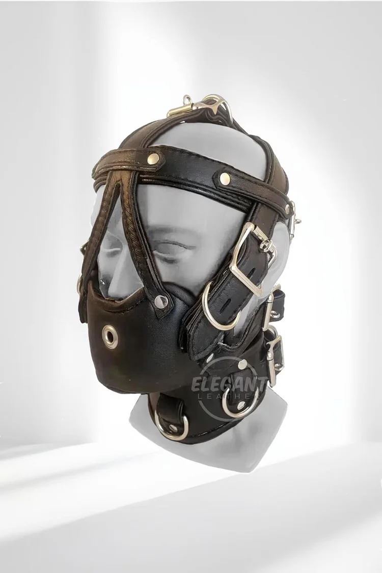 pornhint Pornhint Deluxe Locking Leather Padded Muzzle Gag with Posture Collar Mature