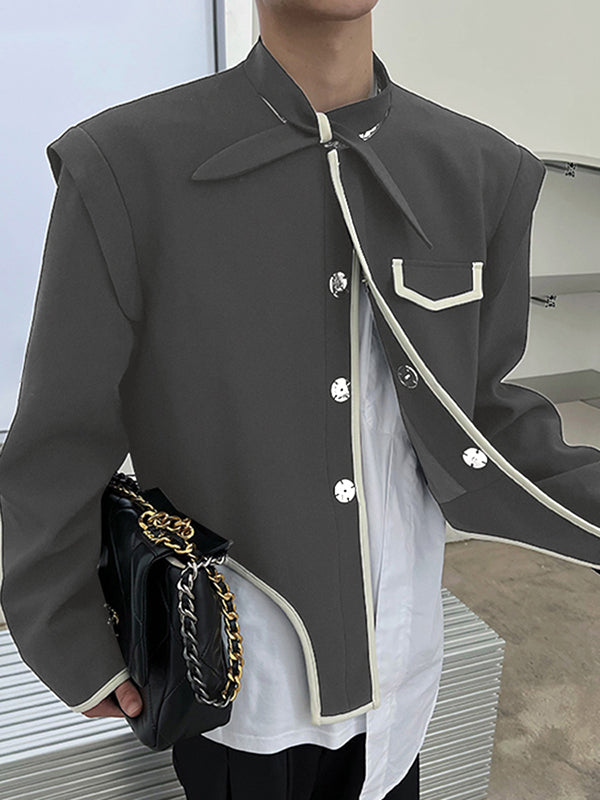 Aonga - Mens Contrast Piping Irregular Hem Cropped Blazer J aonga