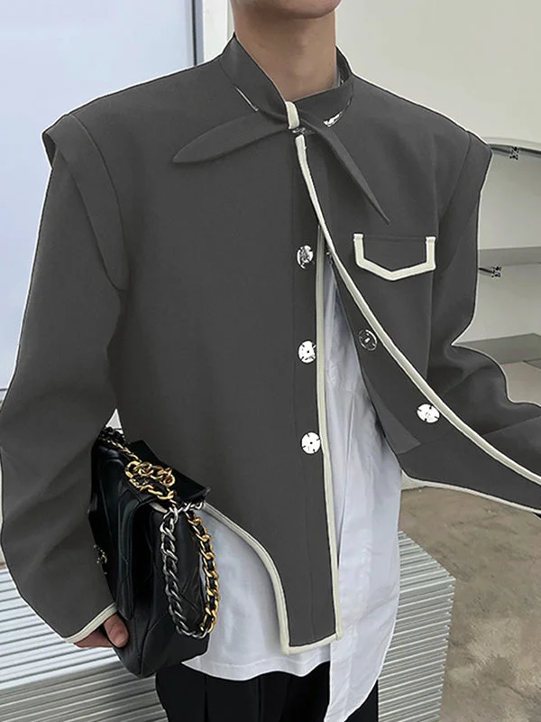 Aonga - Mens Contrast Piping Irregular Hem Cropped Blazer J aonga