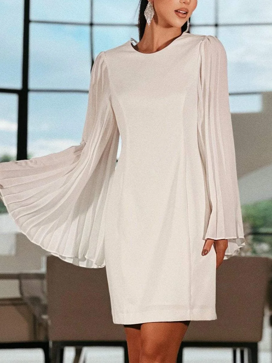 Round Neck Pleated Flare Sleeve Short Party Dress