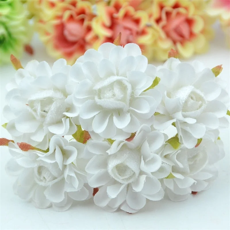 6pcs 4cm Silk Rose Artificial Poppy Flower Bouquet For Wedding Party Decoration Scrapbooking DIY Handmade Wreath Fake Flowers