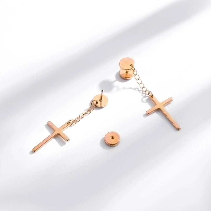 1 Pair Hip-Hop Geometric Cross Feather Plating 316 Stainless Steel Earrings