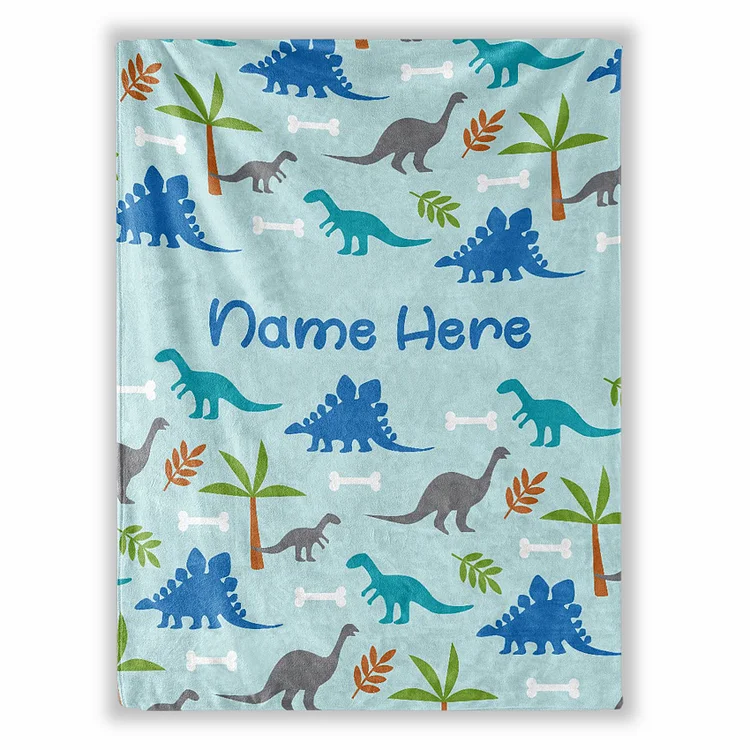 BlanketCute-Personalized Multi-Colored Dinosaur Blanket with Your Kids Name