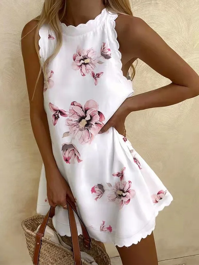 Women's Flower Print Ruffles Dress