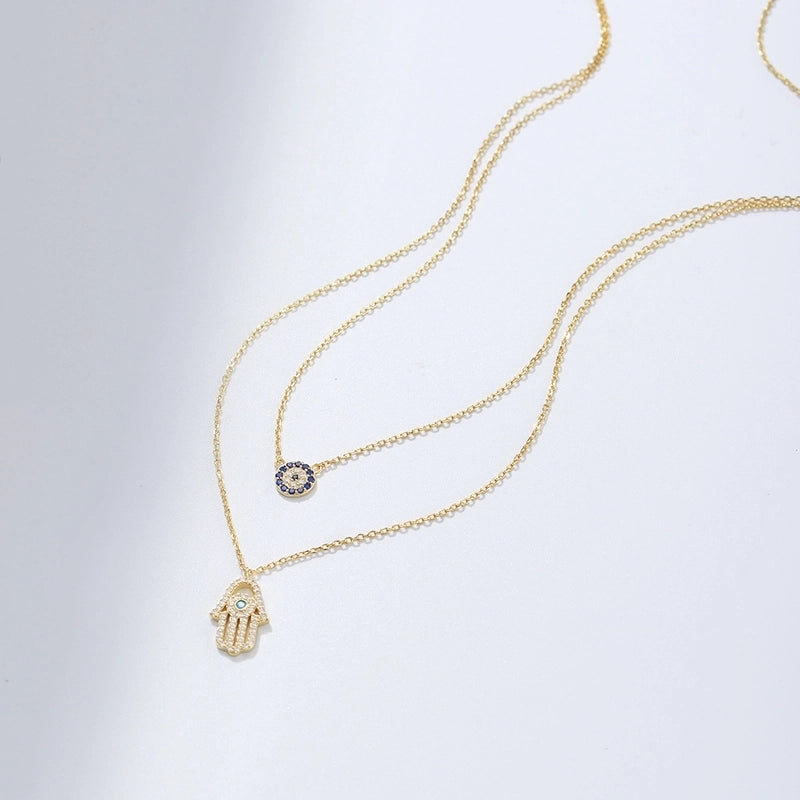 925 Sterling Silver Rhinestones Cable Chain Inlay Devil’S Eye Layered Necklaces