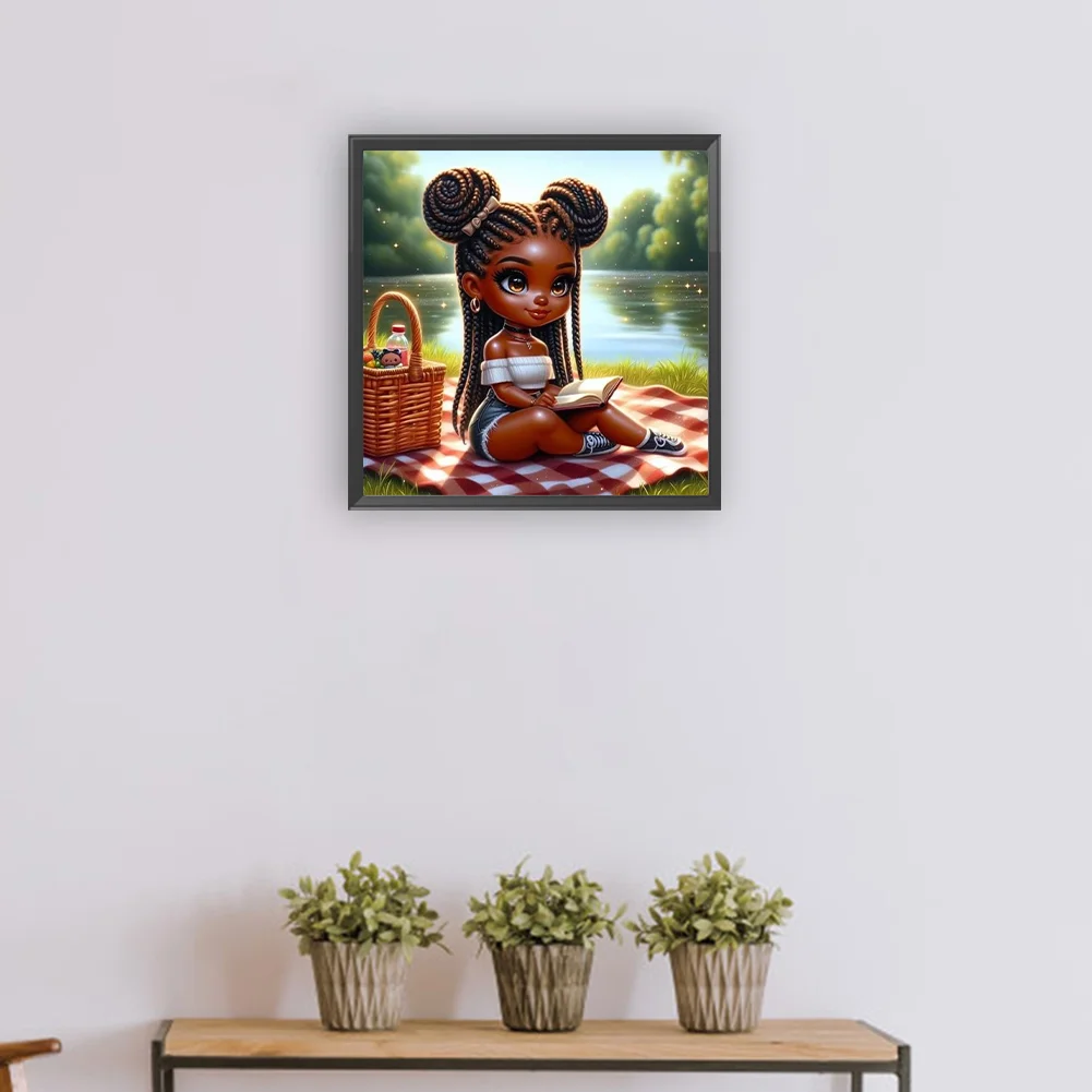 Full Round Diamond Painting 30*30cm - Girl With Braids Reading