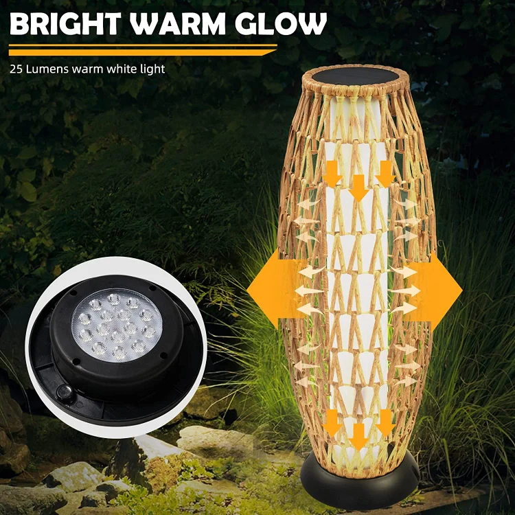 Portable Lantern Rattan LED Waterproof Solar Outdoor Lights Floor Lamp