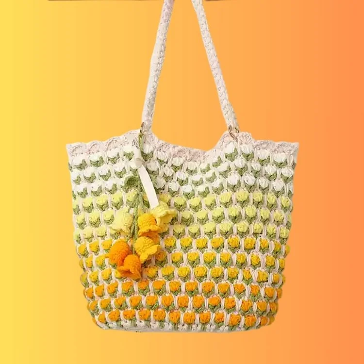 Lulusnow Handmade Multicolor Yellow Tulip Bag Crochet Shoulder Bag Crochet Handbag  Gift For Her/Christmas/Valentine's/Easter/Mother Day 
