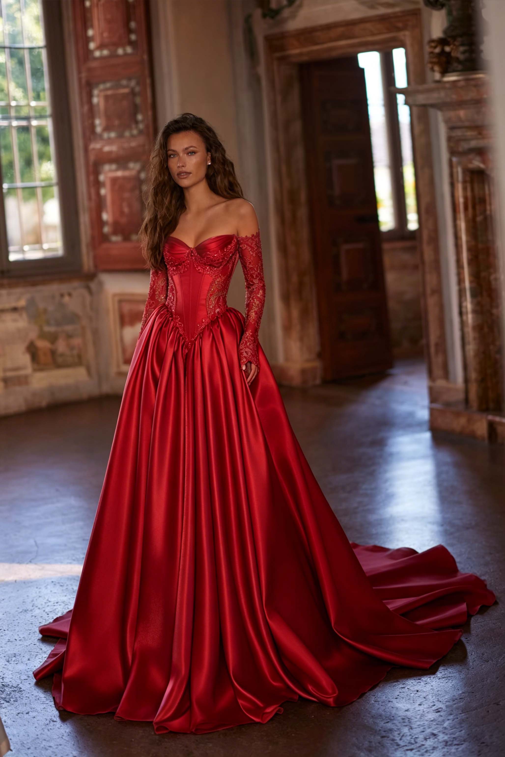 Sweetheart Strapless Long Sleeves High-Waisted Long A-Line Prom Dress With Pleated | YC0531 Wellcucu