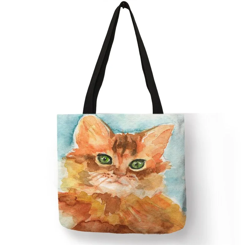 Customized Cute Cat Oil Painting Womens Designer Bag 2020 Eco Reusable Shopping Bags Creative Printed Handbag Totes SY0106