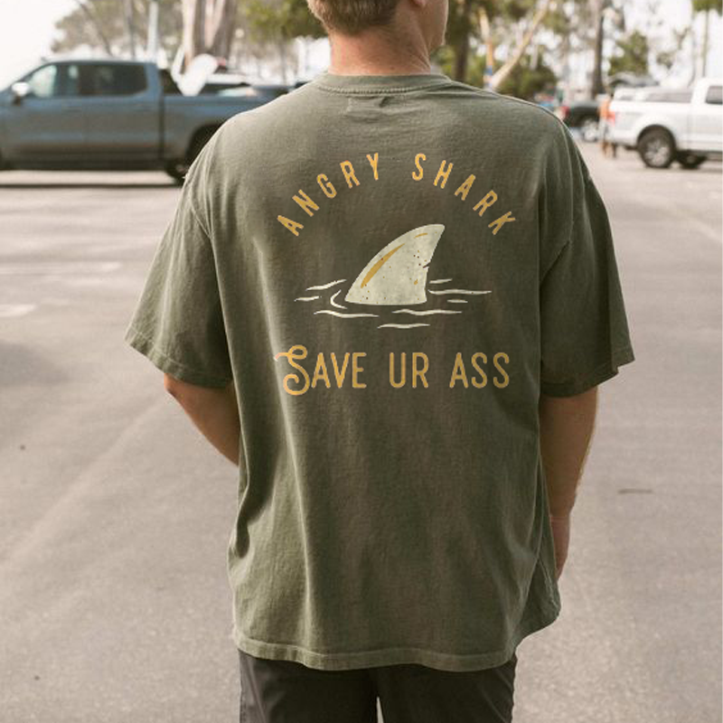 Angry Shark Vintage Graphic T-shirt、、URBENIE