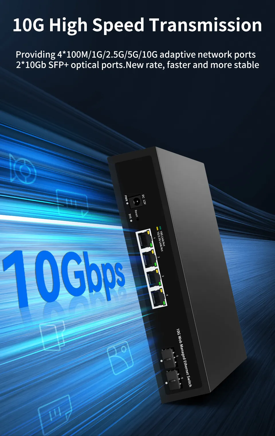 GoodTop 10GbE Web Managed Switch 4 Port RJ45 10000Mbps Smart