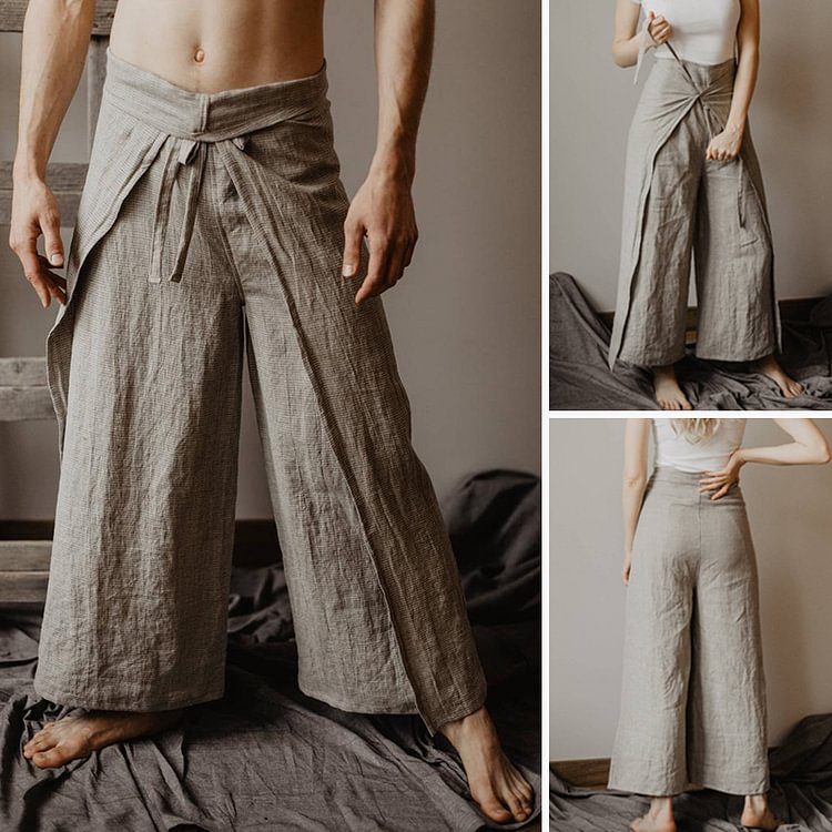 Casual Pure Colour Cotton Linen Flare Pants