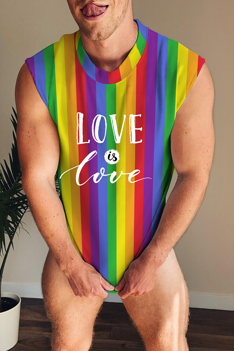 Rainbow Striped Love Is Love Print Sleeveless Tank Top [Pre-Order]