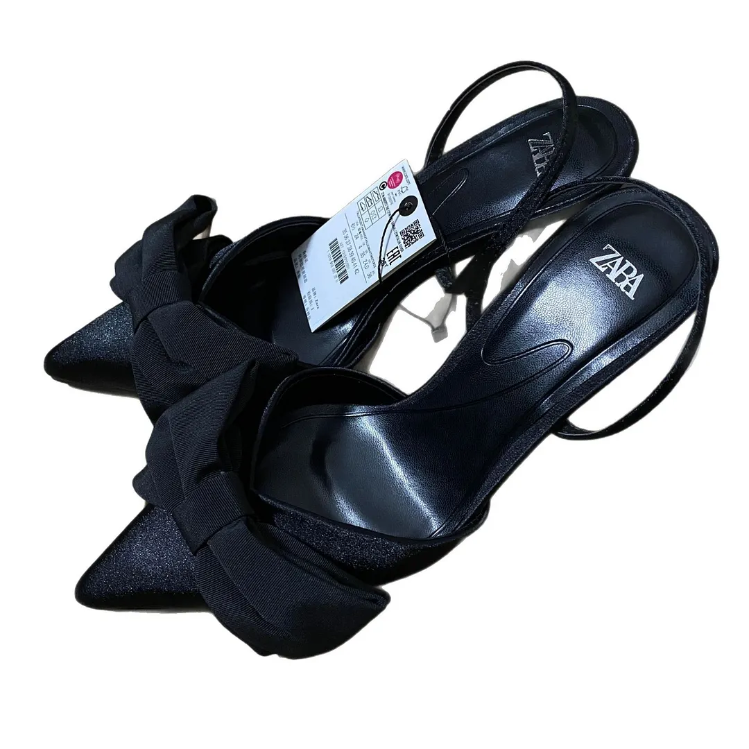 Breakj Breakj 2025 Summer New Women's Shoes Heel Bow Decorated High Heel Shoes Behind The White Fairy Sandals