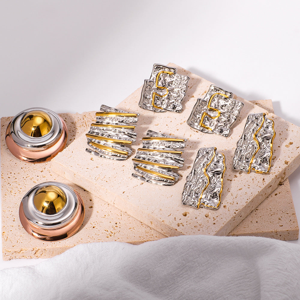 IG Style Irregular Geometric Stainless Steel Electroplating Earrings