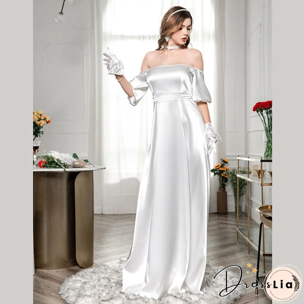 Fashion Puff Sleeve Tube Wedding Party Off Shoulder Dress