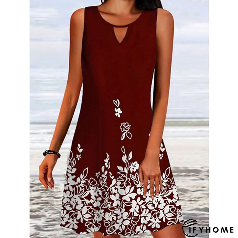 Women's Casual Dress Tank Dress Summer Dress Floral Print Crew Neck Mini Dress Active Basic Outdoor Daily Sleeveless Loose Fit Black White Wine Spring Summer S M L XL XXL | IFYHOME
