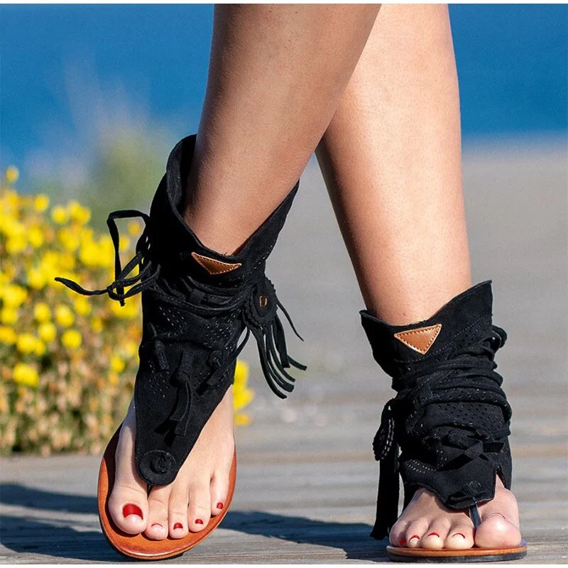 Retro Women's Sandals 2021 Gladiator Ladies Clip Toe Vintage Boots Casual Tassel Rome Fashion Summer Woman Shoes Female New