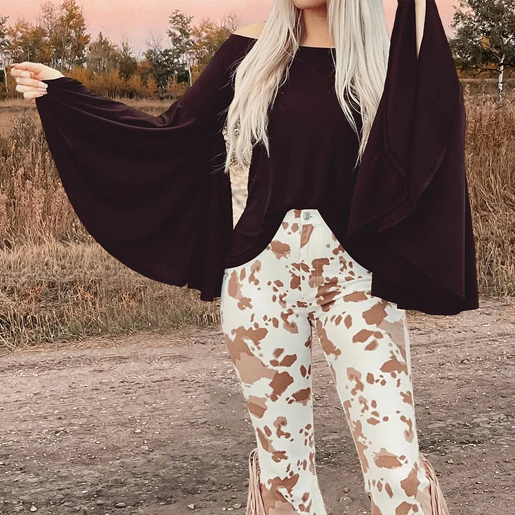 Vintage Crew Neck Bell Sleeve Top