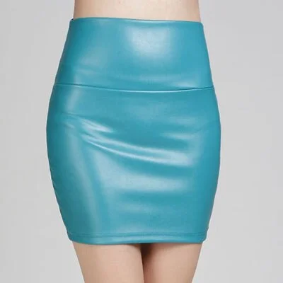 Mini Skirts Women Pencil Skirt Pu Leather High Waist Party Female Sexy Short Woman Bodycon Saias Feminina 20 Candy Colors Skirt