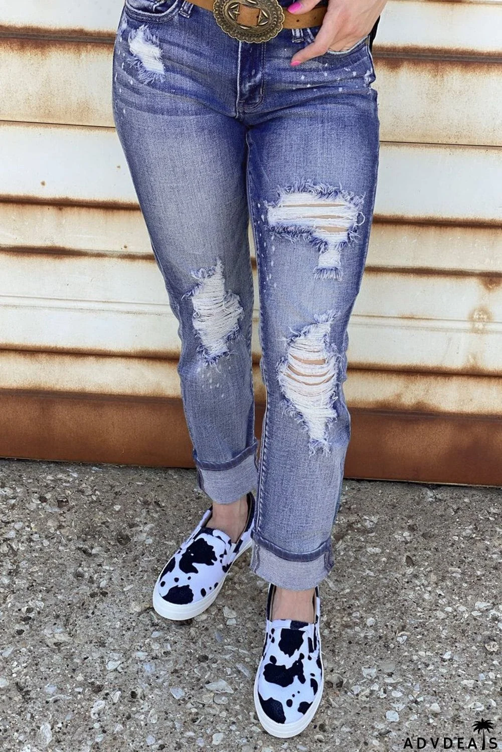 Splatter Boyfriend Straight Ripped Jeans