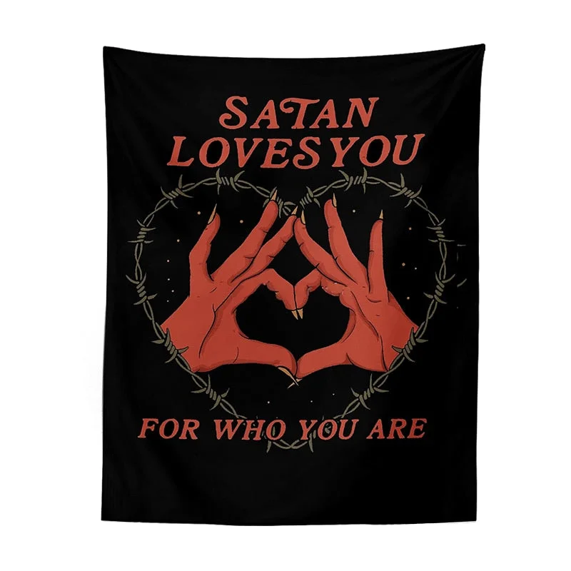 Tarot Card Tapestry Wall Hanging Satan Loves You Witchcraft Bohemian Style Tarot Decoration Hippie Mattress Dorm Room poster