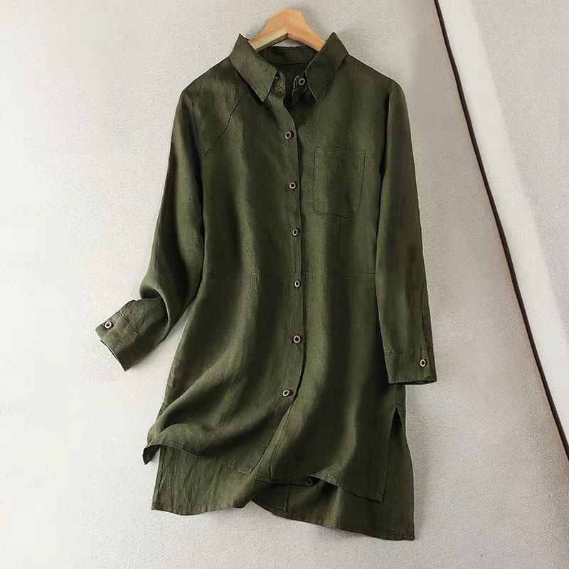 Cotton linen solid color long-sleeved loose shirt
