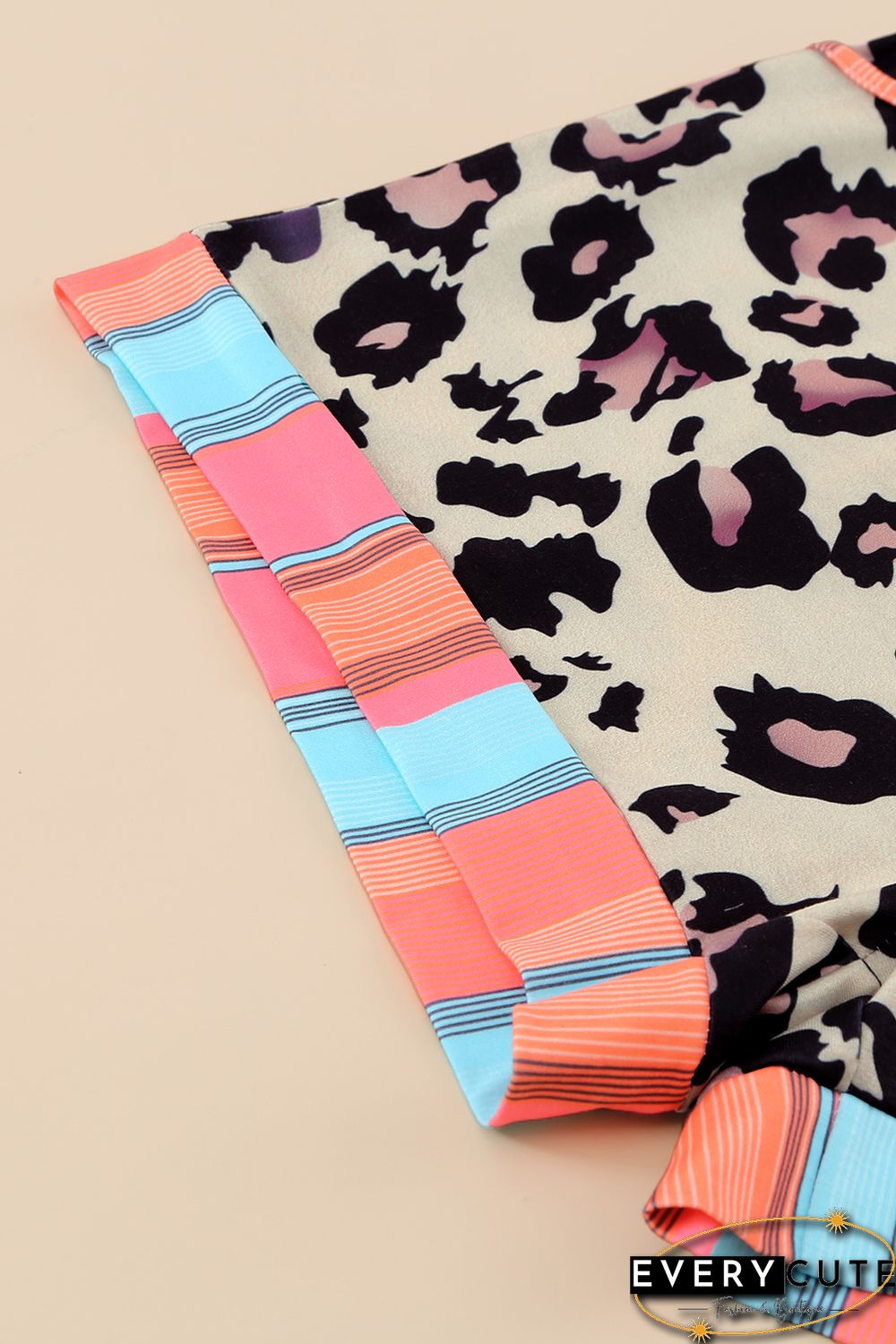 Leopard Striped Patchwork Drawstring Mid Waist Shorts