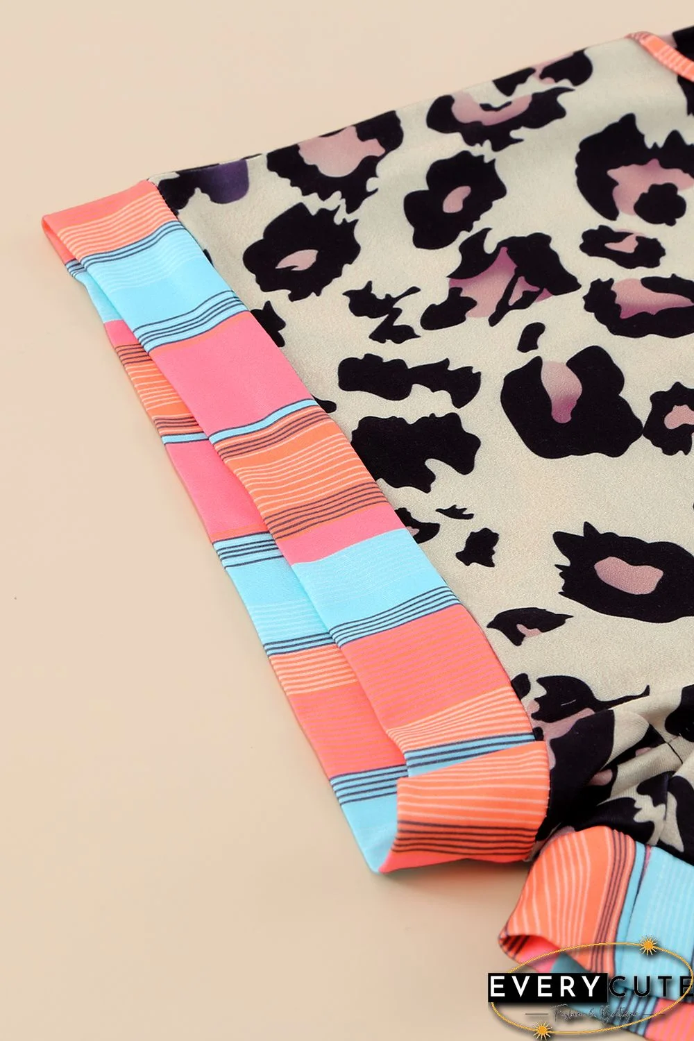 Leopard Striped Patchwork Drawstring Mid Waist Shorts