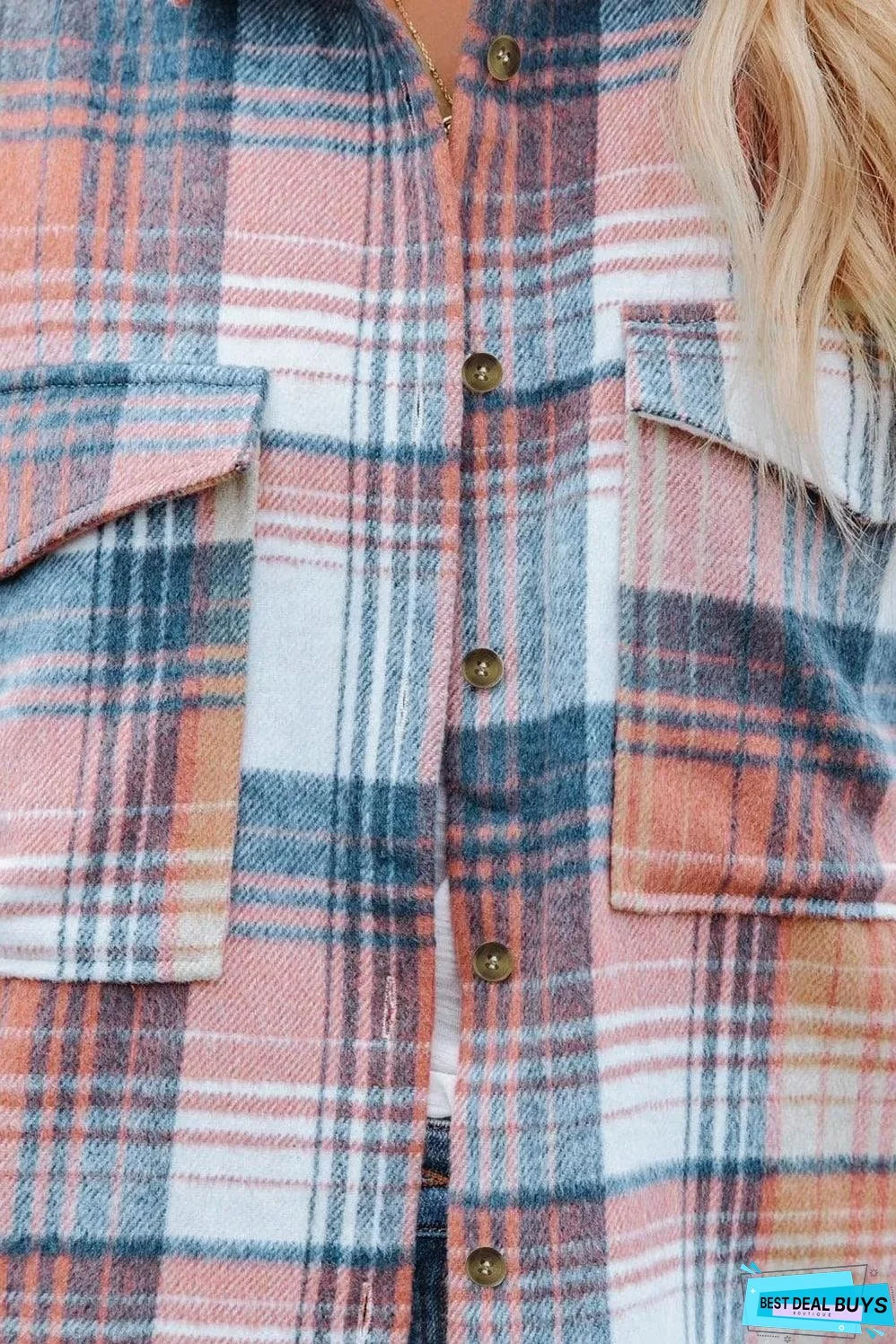 Pink Black/Pink Plaid Flap Pockets Shacket