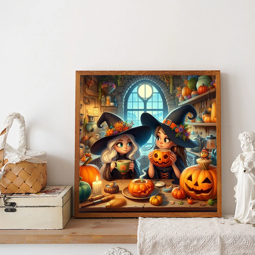 Diamond Painting - Full Round Drill - Halloween Witch Pumpkin(Canvas|40*40cm)