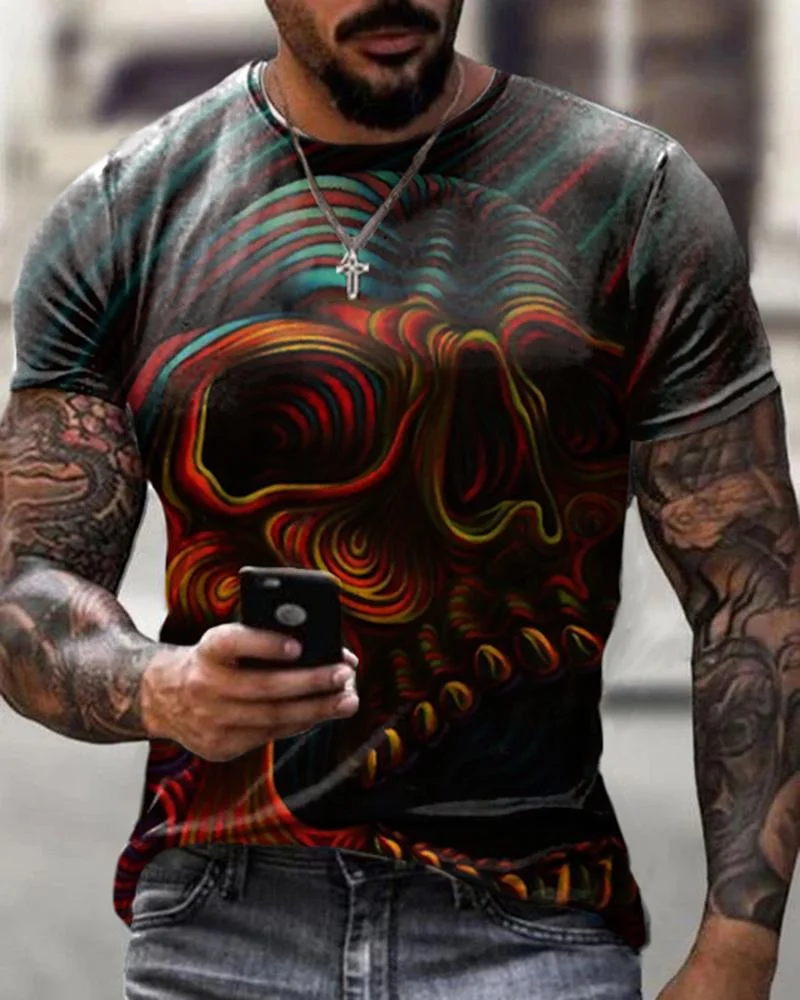 Dark Casual Line Pattern Short-sleeved T-shirt