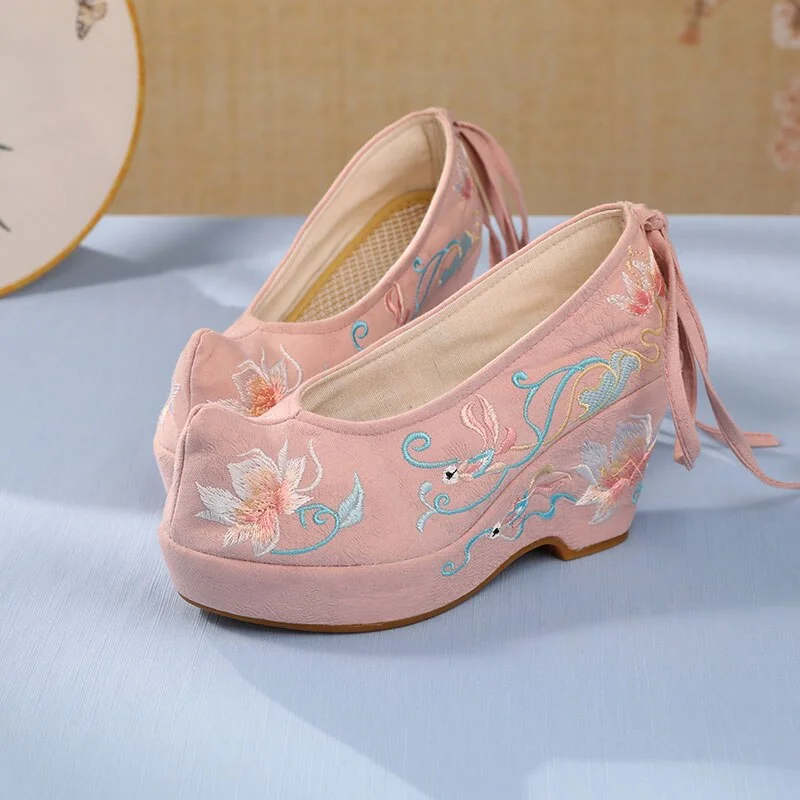 MWY Chinese Embroidery Antique Style Wedges Shoes For Women Casual Shoes Breathable Soft Platform Shoes Sneakers Deportivas Muje