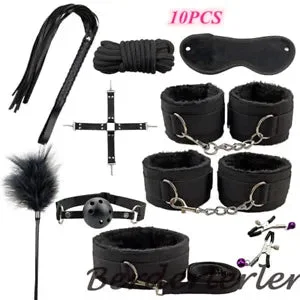 pornhint Pornhint 12Pcs Pu Leather Restraint Fetishs Handcuff Plugs Set Flirting Products Women